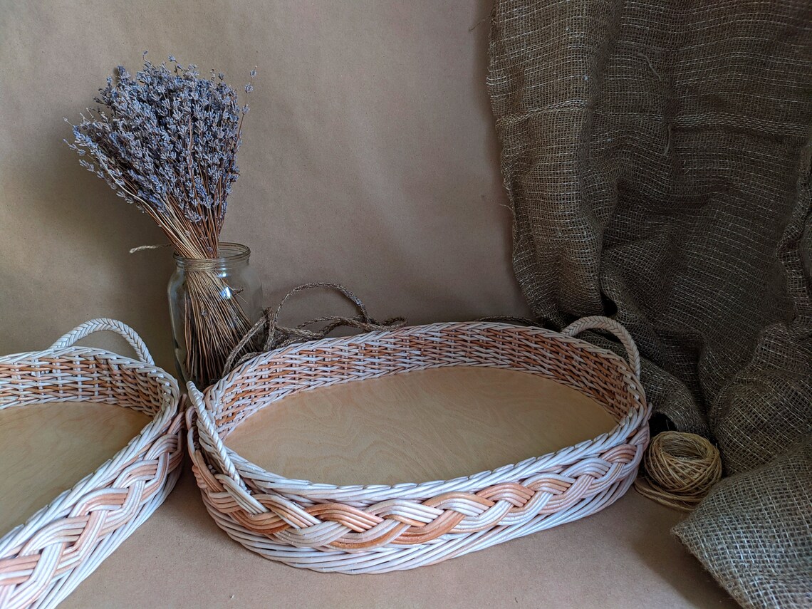 Large Oval Wicker Tray Long Wicker Basket Tray Large Rustic Etsy