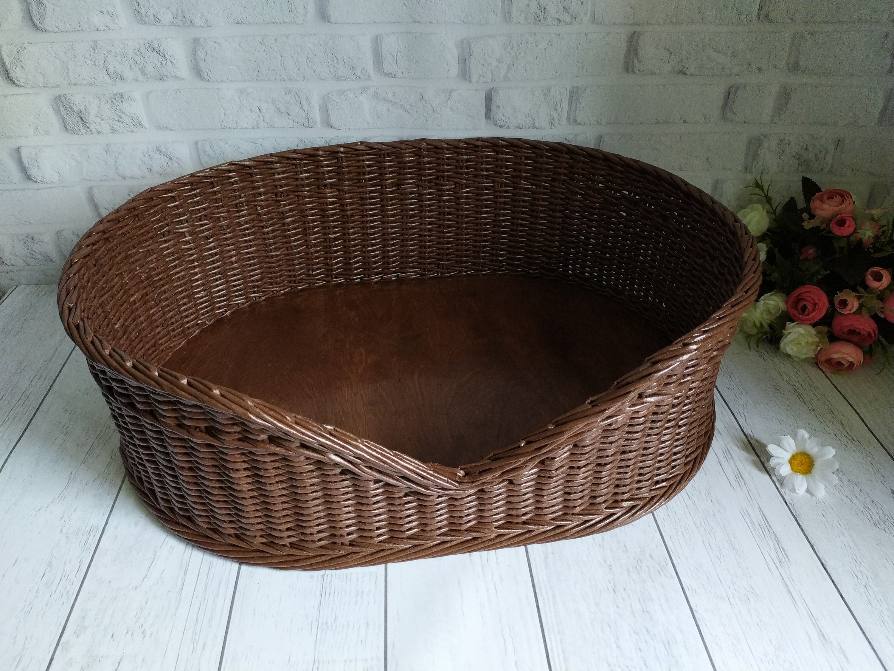 Wicker dog bed small size dog basket pet bed basket for Etsy