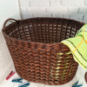 Large Wicker Laundry Hamper Basket | Rectangular Laundry Basket  with Handle | Big Oval Basket | Storage Hamper Basket | French Basket
