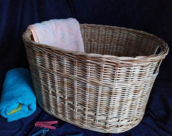 Long Basket with Handle | Very Large Laundry Wicker Basket | Minimal laundry basket | Large Handled Basket | Natural Willow Woven Basket