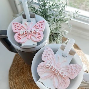 Butterfly Stanley Topper, Stanley Name Plate, Stanley Name Topper, Butterfly Stanley Name Plate, Butterfly Drink Topper, Tumbler Topper