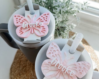 Butterfly Stanley Topper, Stanley Name Plate, Stanley Name Topper, Butterfly Stanley Name Plate, Butterfly Drink Topper, Tumbler Topper