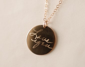 Handwriting Disc Necklace: Personalized Sterling Silver or Gold-Filled