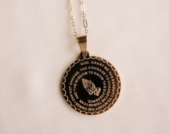 24k Gold Lords Prayer Serenity Prayer Coin Pendant Necklace