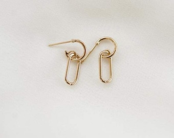 18k Gold-Filled Link Huggie Earrings: Handmade Dangle Jewelry