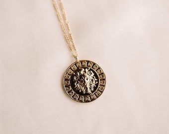 14k Gold Filled Lion Pendant Necklace: Courage Medallion, Handmade Jewelry