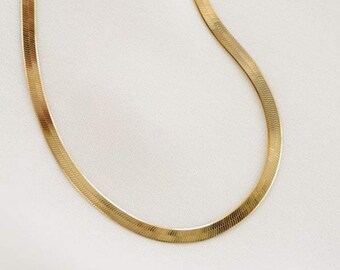 18k Gold Vermeil Herringbone Chain: Sterling Silver Snake Necklace