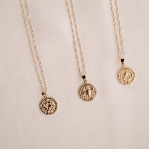 Gold Filled Sternzeichen Halskette: Handgemachte Münze Anhänger Schmuck