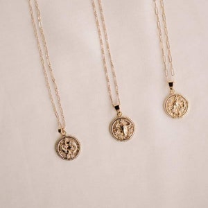 Zodiac Necklace, Zodiac Jewelry,  Zodiac Sign, Handmade Jewelry, Coin Pendant, Link Chain, Custom Jewelry, Christmas Gift, Mothers Day