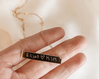 Handwriting Bar Necklace: Personalized Keepsake, Sterling Silver or Gold Filled