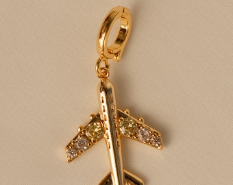 14k Gold Airplane Charm with Hinge Clasp