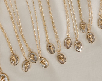 Birth Flower Necklace: 14k Gold-Filled Figaro Chain Pendant