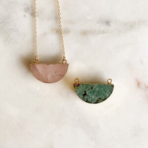 Rose Quartz Half Moon Necklace: 14k Gold Filled Gemstone Charm
