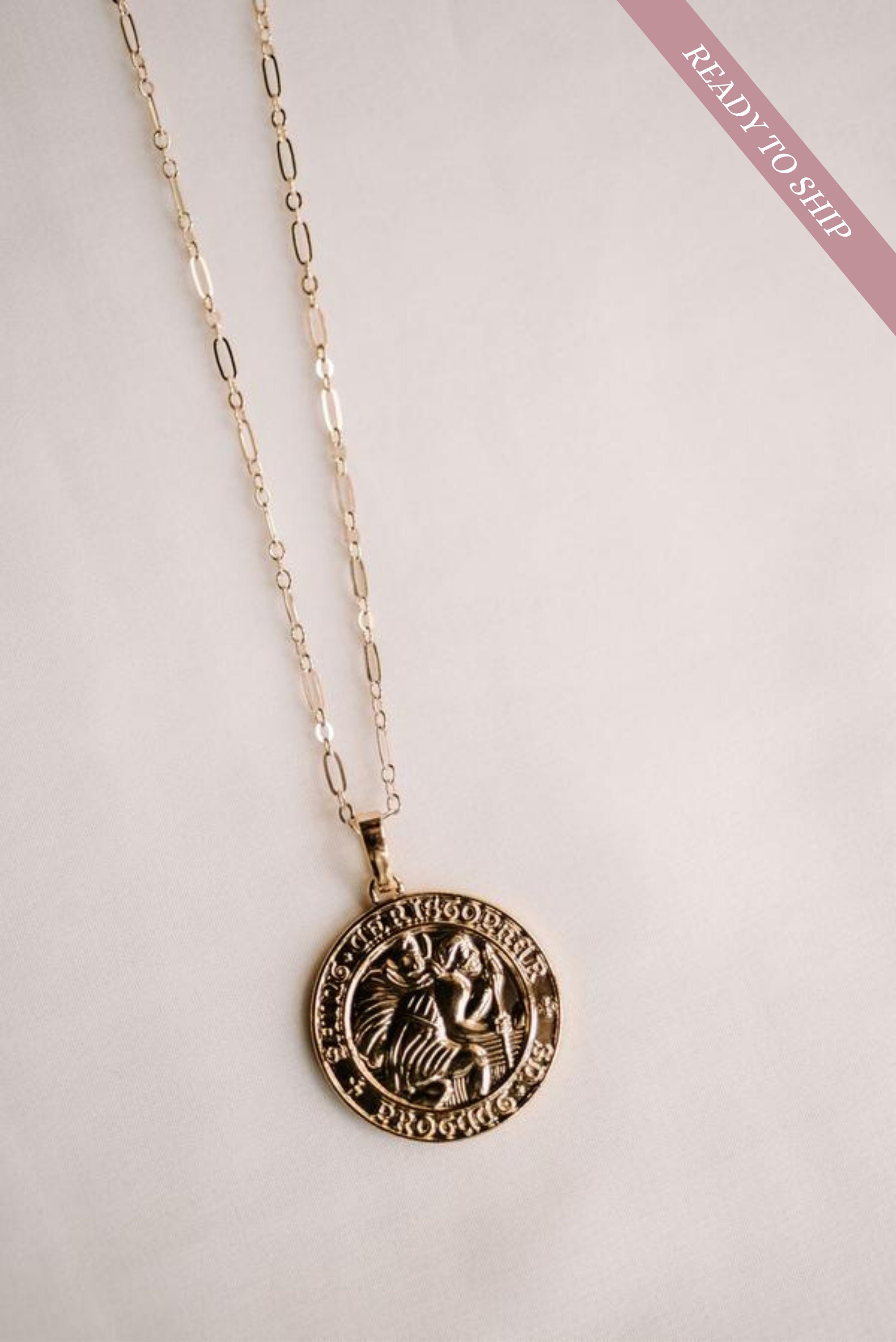 Saint Christopher Necklace 24k Gold Pendant Handmade Jewelry Coin Pendant Personalized Catholic Gold Link Chain 14k Christmas Gift Etsy
