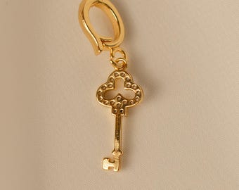 14k Gold Plated Key Charm with Hinge Clasp