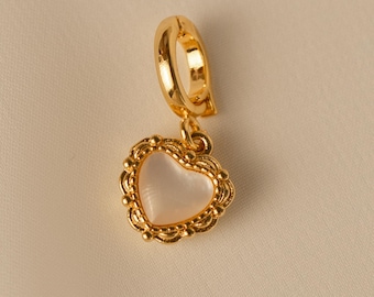 Mini Heart Enamel Charm, 14k Gold Plated Hinge Clasp