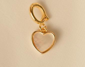 White Enamel Heart Charm, 14k Gold Plated Hinge Clasp