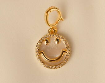Opal Smiley Face Charm, 14k Gold Plated Charm Bar Accessory