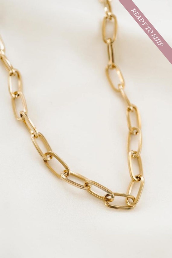Paperclip Chain Necklace In 14K Yellow Gold, 18