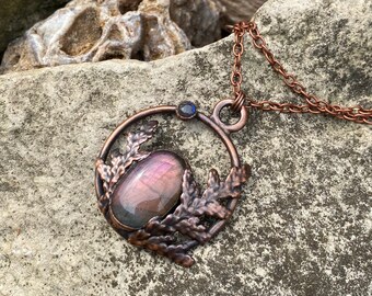 Cedar with Labradorite Necklace ~ Copper Electroformed