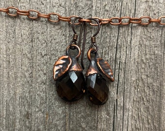Smokey Quartz Drop Earrings ~ Copper Electroformed