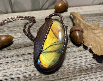 Fern and Labradorite Necklace ~ Copper Electroformed