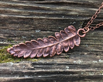 multi row necklace copper electroforming leaf red corals choker fairy jewelry Electroformed real fern leaves necklace witchy necklace