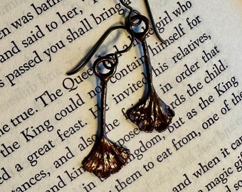 Ginkgo Leaf Earrings ~ Copper Electroformed