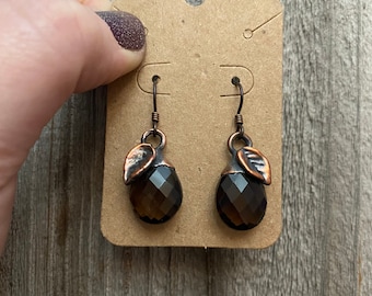 Smokey Quartz Earrings ~ Copper Electroformed