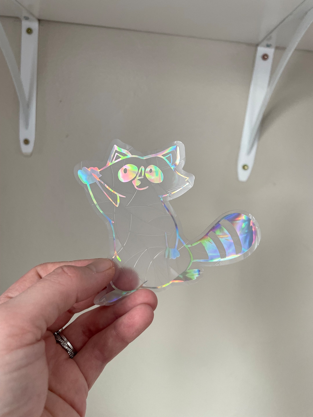 Raccoon Window Cling Sticker Suncatcher Sticker Rainbow Holographic - Etsy