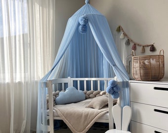 Baby crib canopy, Kids play Canopy, Blue tulle Canopy, Hanging Canopy, Reading Nook Canopy, Bed Canopy, Soft tulle Bed Canopy, Big canopy