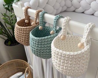 Crib hanging storage basket, Baby bed basket, crochet storage basket, crib pocket organizer, Hanging storage basket, Crib Cot organizer