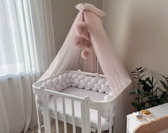 Baldaquín para bebé, baldaquín personalizado, baldaquín para rincón, dosel para habitación de bebé, dosel para juegos de niña, baldaquín para cama, dosel para cuna, dosel con pompones