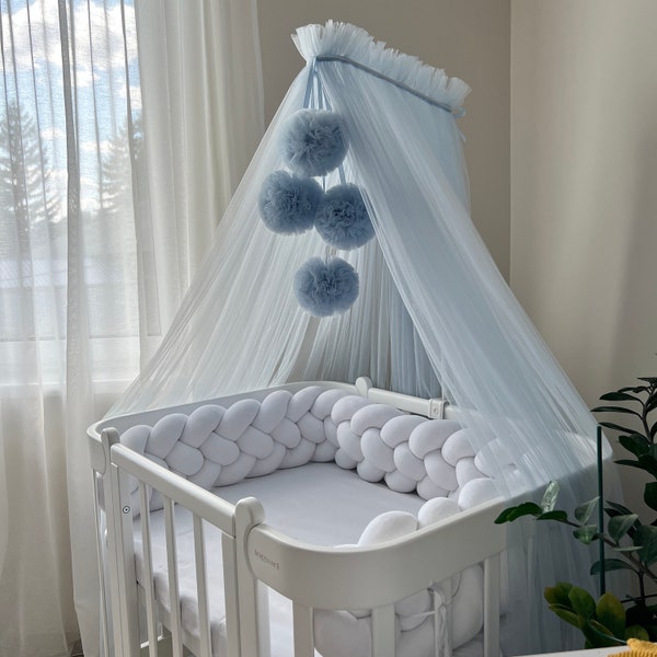 Baby Baldachin, Custom Baldachin, Nook Baldachin, Nursery Canopy, Play canopy for girl, Bed baldachin, crib canopy, Blue canopy with pompoms