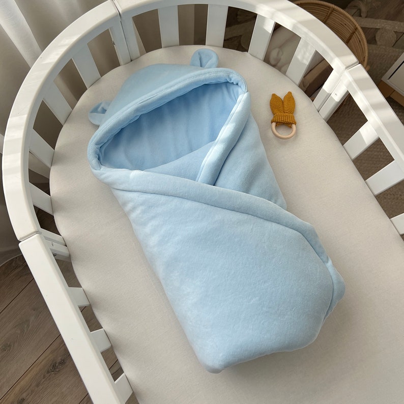 Envelope blanket for newborn, Baby blanket from cotton fabric, Baby blanket envelope hooded, cotton velour blanket, Padded blanket with hood zdjęcie 6