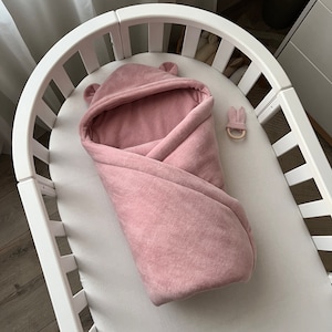 Envelope blanket for newborn, Baby blanket from cotton fabric, Baby blanket envelope hooded, cotton velour blanket, Padded blanket with hood zdjęcie 10
