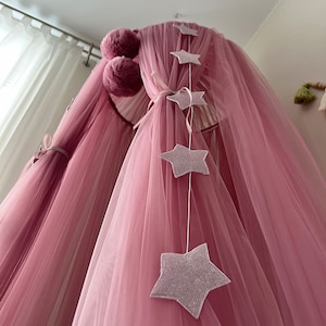 Baldacchino per letto Princess Pink Rose, Baldacchino per cameretta dei bambini, Baldacchino in tulle, Baldacchino da gioco, Baldacchino da principessa, Baldacchino in rete rosa, Baldacchino per culla da soffitto