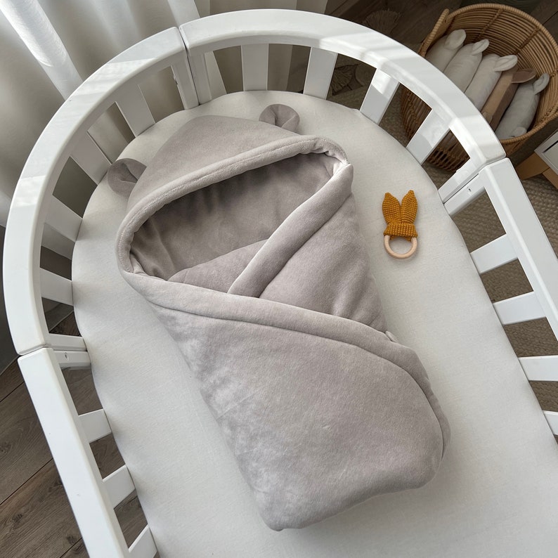 Envelope blanket for newborn, Baby blanket from cotton fabric, Baby blanket envelope hooded, cotton velour blanket, Padded blanket with hood zdjęcie 5