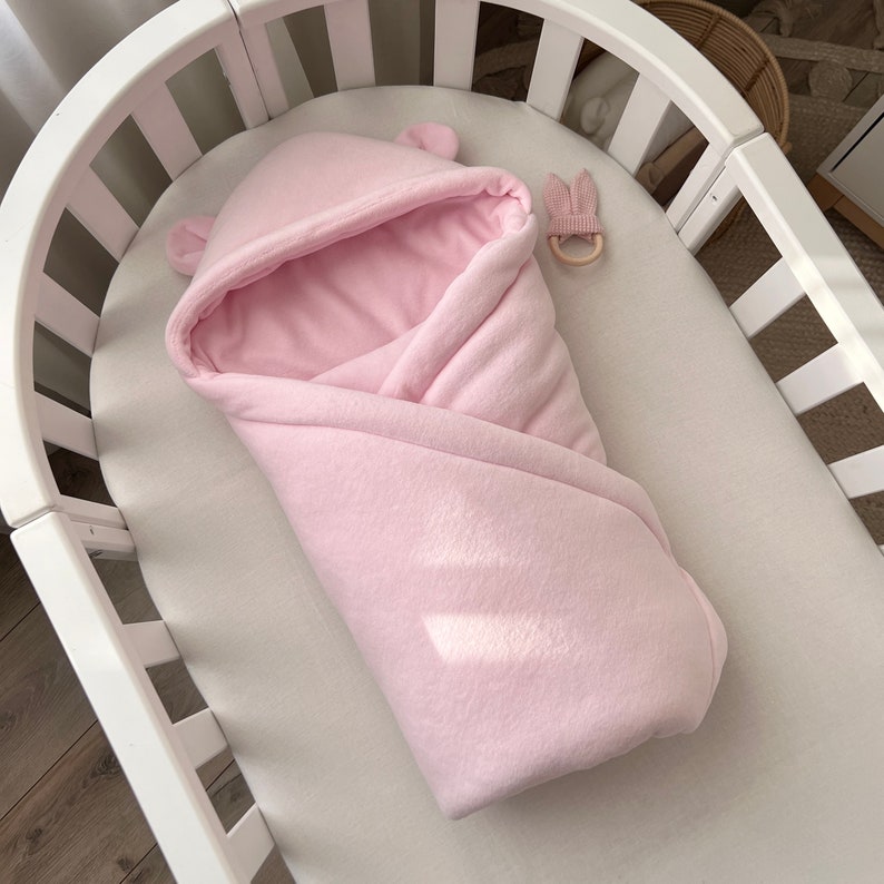 Envelope blanket for newborn, Baby blanket from cotton fabric, Baby blanket envelope hooded, cotton velour blanket, Padded blanket with hood zdjęcie 8