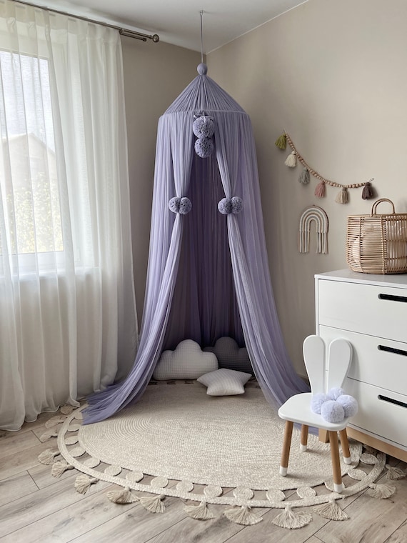 Purple Princess canopy baldachin, Baby bed curtains, Hanging Ceiling crib canopy, play tent, Nursery girl room canopy, crib canopy playroom