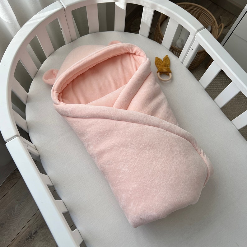 Envelope blanket for newborn, Baby blanket from cotton fabric, Baby blanket envelope hooded, cotton velour blanket, Padded blanket with hood zdjęcie 4