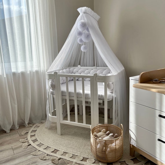 Baby Baldachin, Custom Baldachin, Nook Baldachin, Nursery Canopy, canopy for girl boy, Bed baldachin, crib canopy, White canopy with pompoms