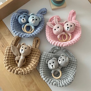 Crib Organizer, Basket for cat, Basket for crib, Rattle for newborn, Rattle toy, Bunny Baby Rattles, Rabbit Rattle, Newborn gift Baby Shower