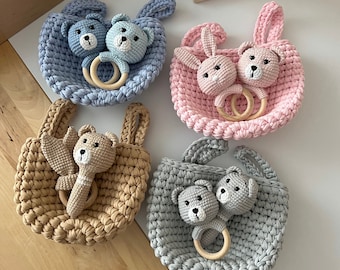 Crib Organizer, Basket for cot, Basket for crib, Rattle for newborn, Rattle toy, Bunny Baby Rattles, Rabbit Rattle, Newborn gift Baby Shower