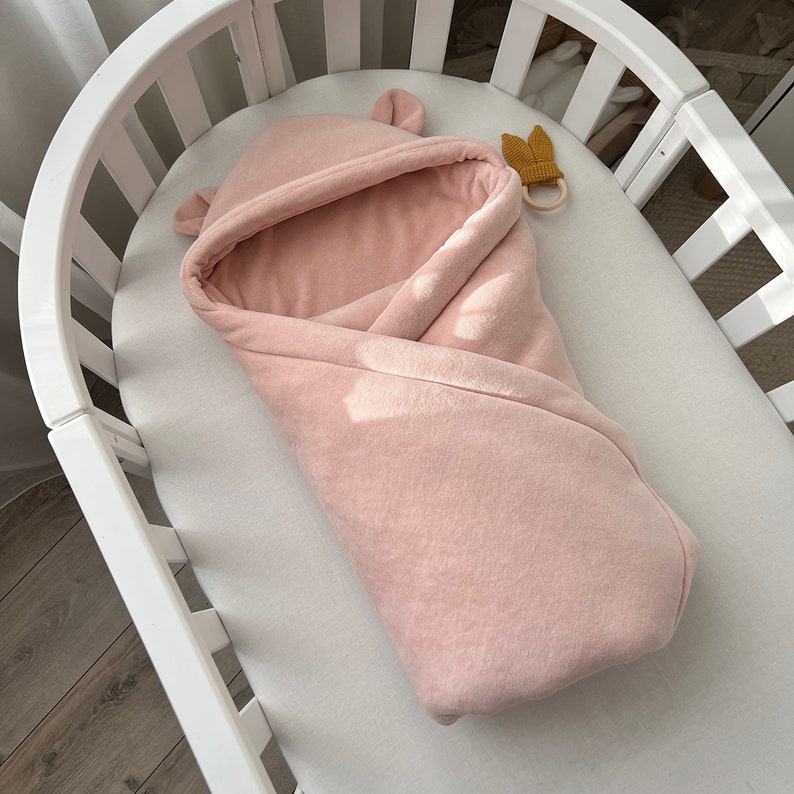 Envelope blanket for newborn, Baby blanket from cotton fabric, Baby blanket envelope hooded, cotton velour blanket, Padded blanket with hood zdjęcie 7