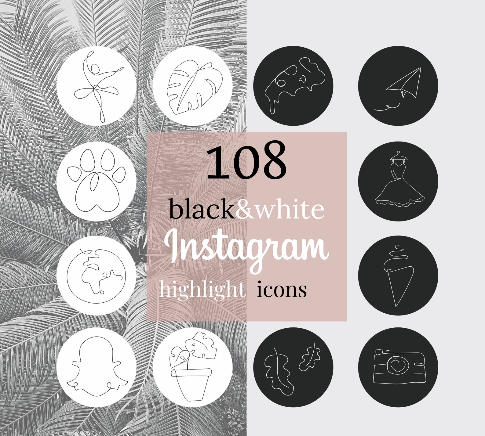 108 Handdrawn Black and White Instagram story highlight Etsy