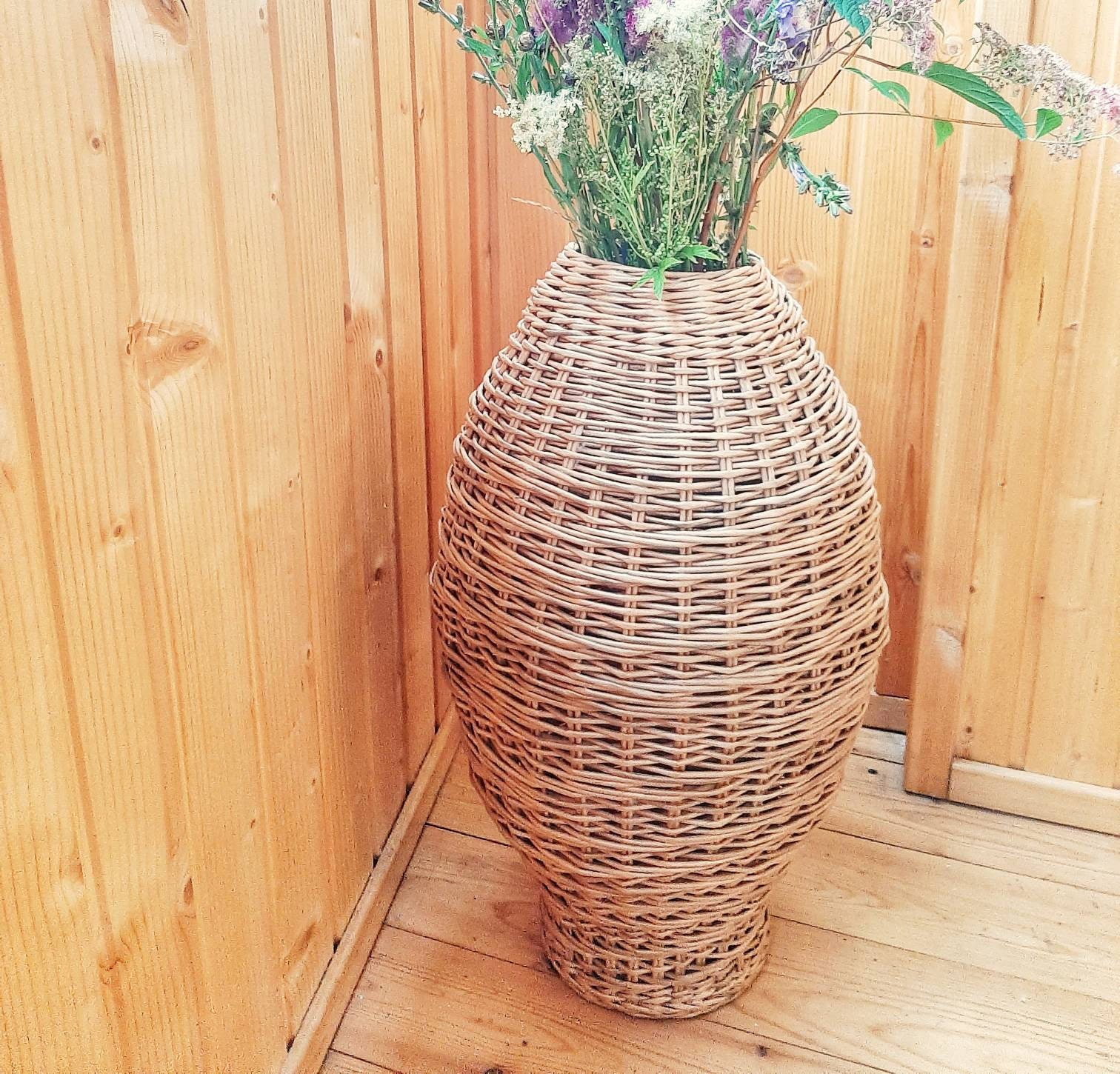 Tall gray wicker vase Boho floor vase High woven floor vase Etsy