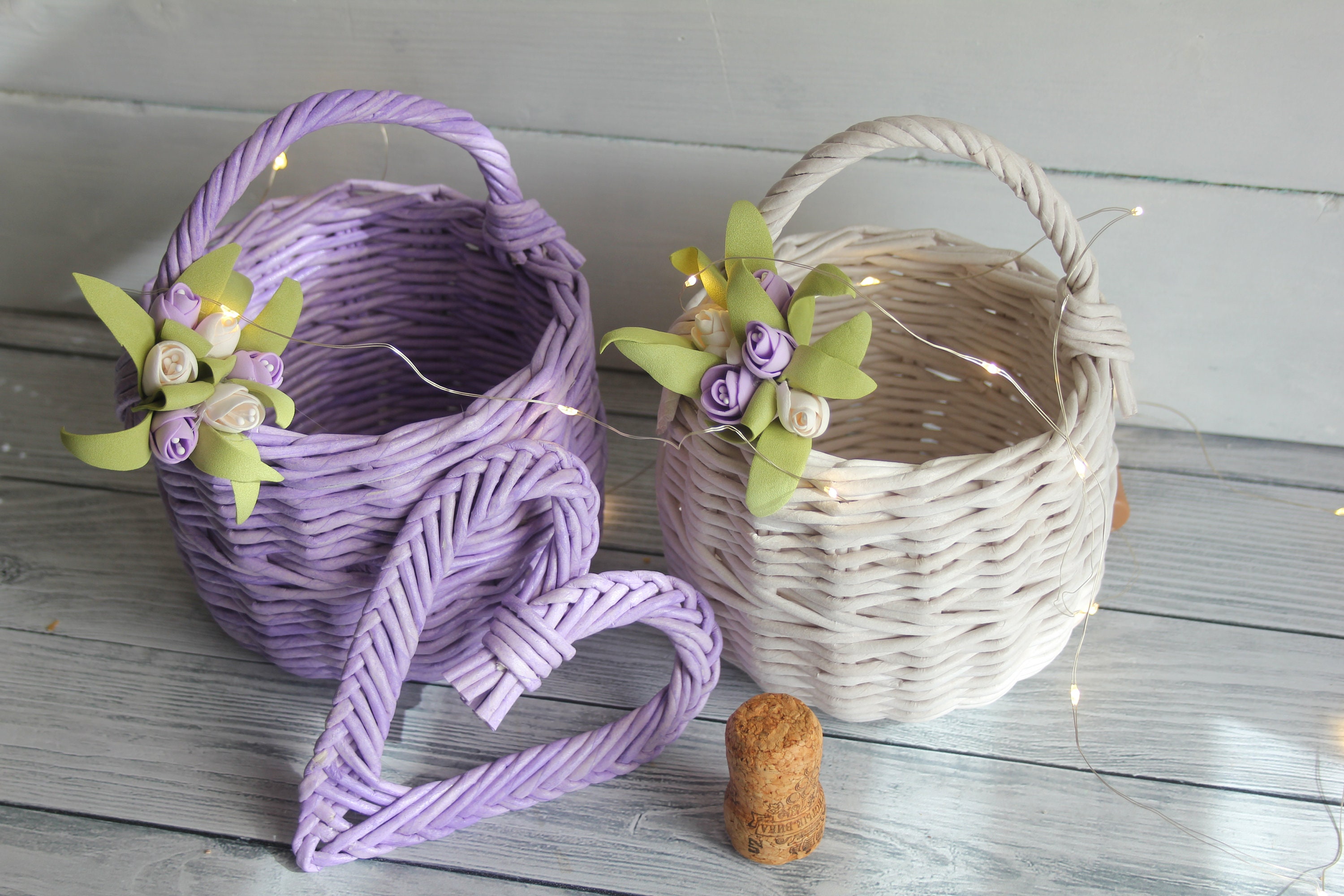 White wicker wedding basket Purple bride basket Flower wedding Etsy