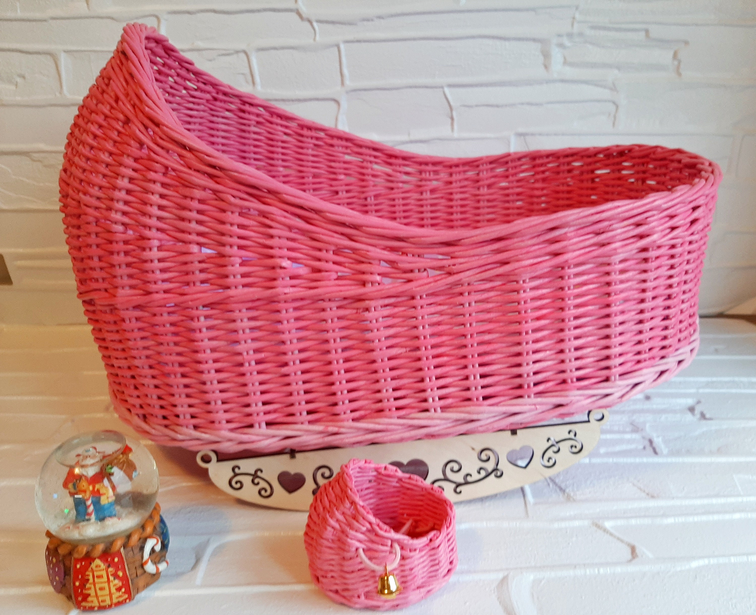 Wicker Doll Cradle rocking chair Carrycot with pink Etsy
