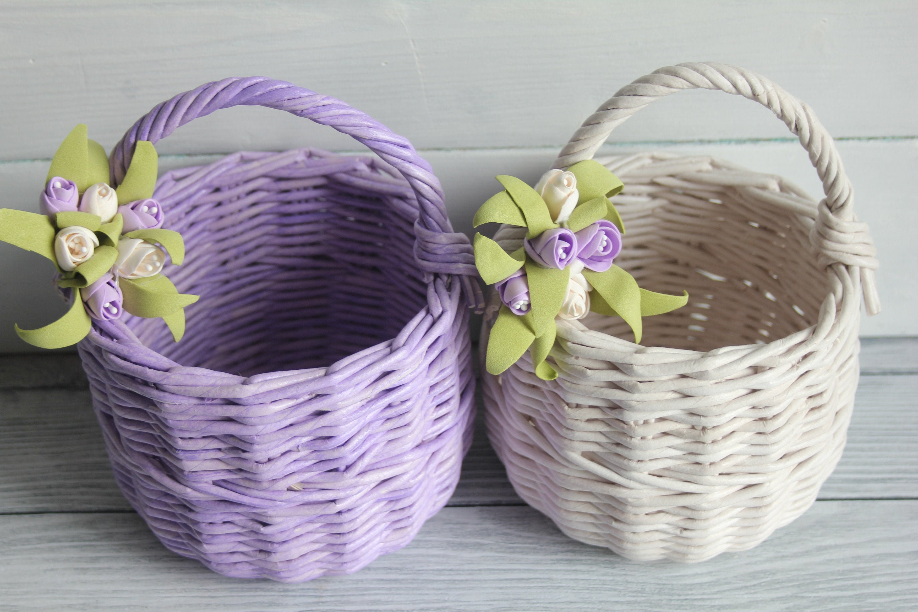 White wicker wedding basket Purple bride basket Flower wedding Etsy